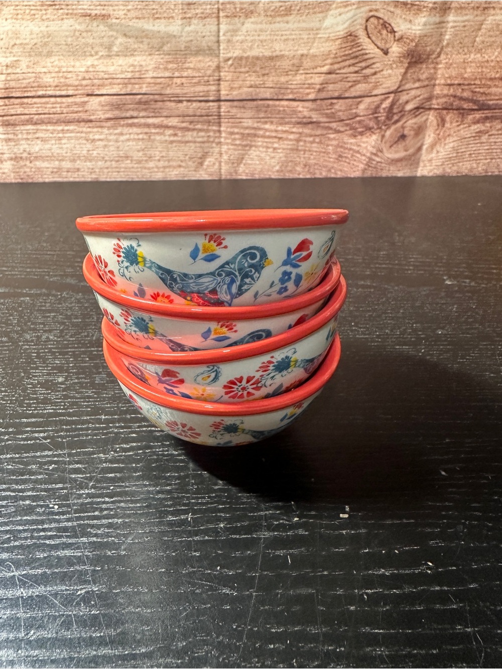 (4) the pioneer woman dip bowl 3” mazie bird and floral design